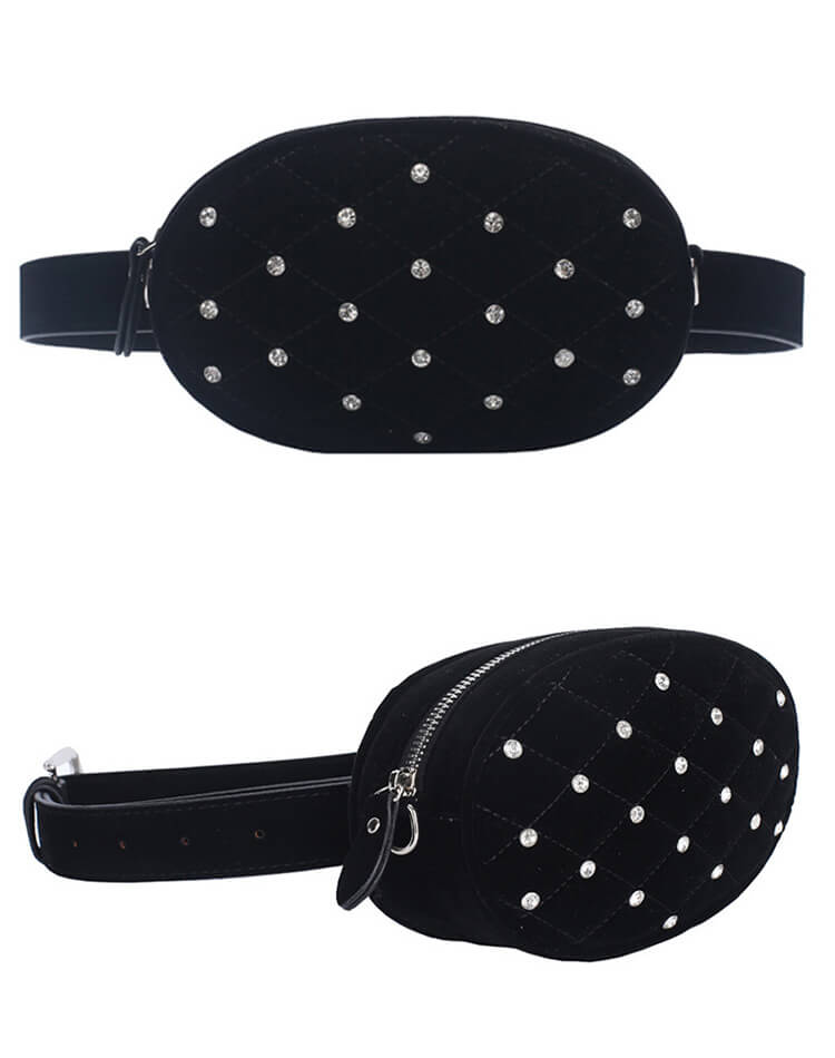 キルティング ビジュー 楕円 ウエストポーチ