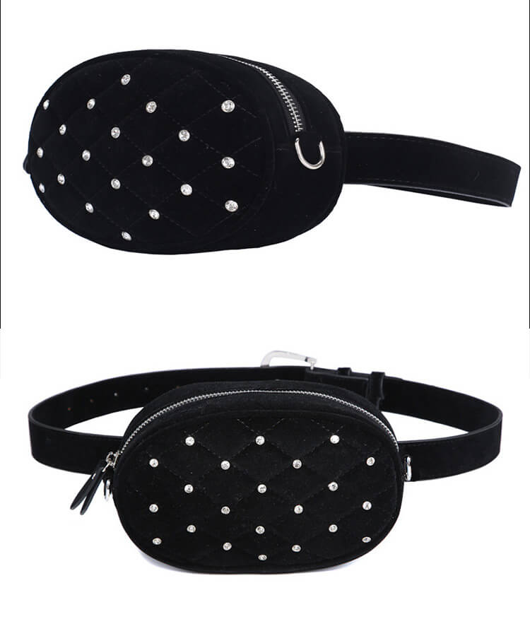 キルティング ビジュー 楕円 ウエストポーチ