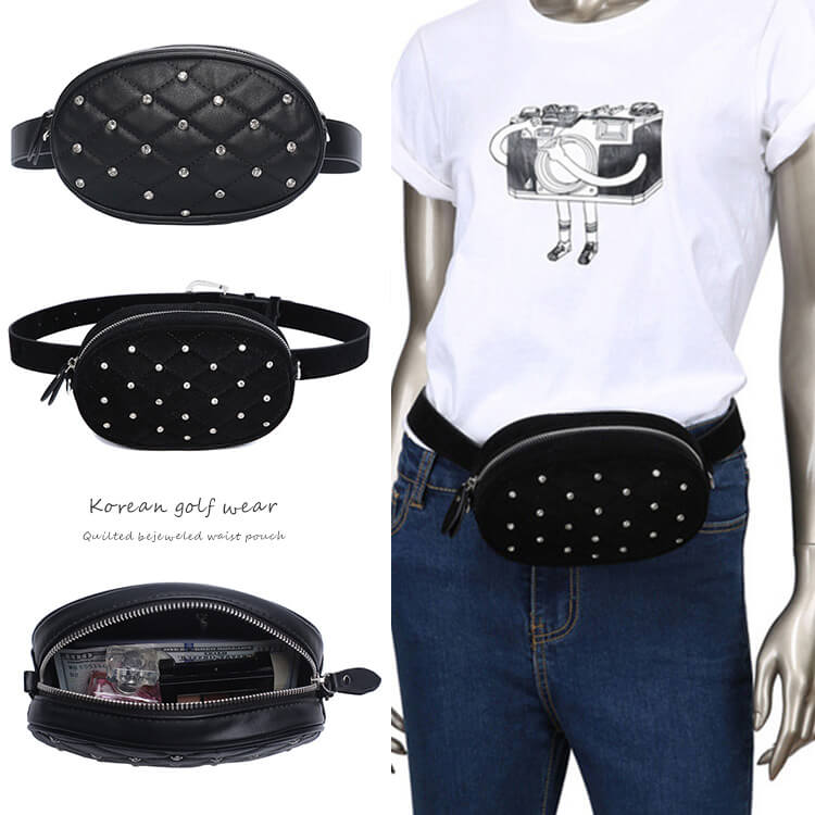 キルティング ビジュー 楕円 ウエストポーチ