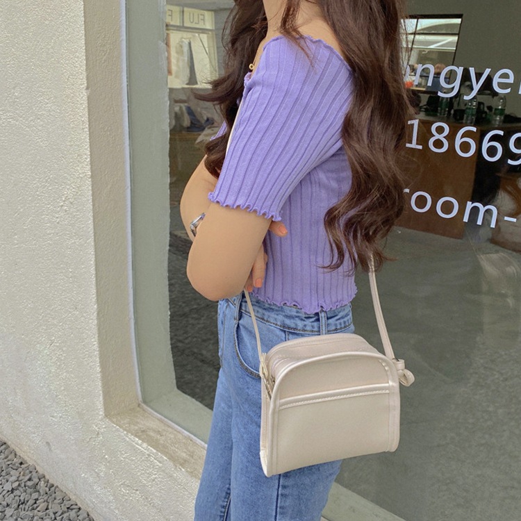 肩見せ 半袖 ショート丈 リブTシャツ