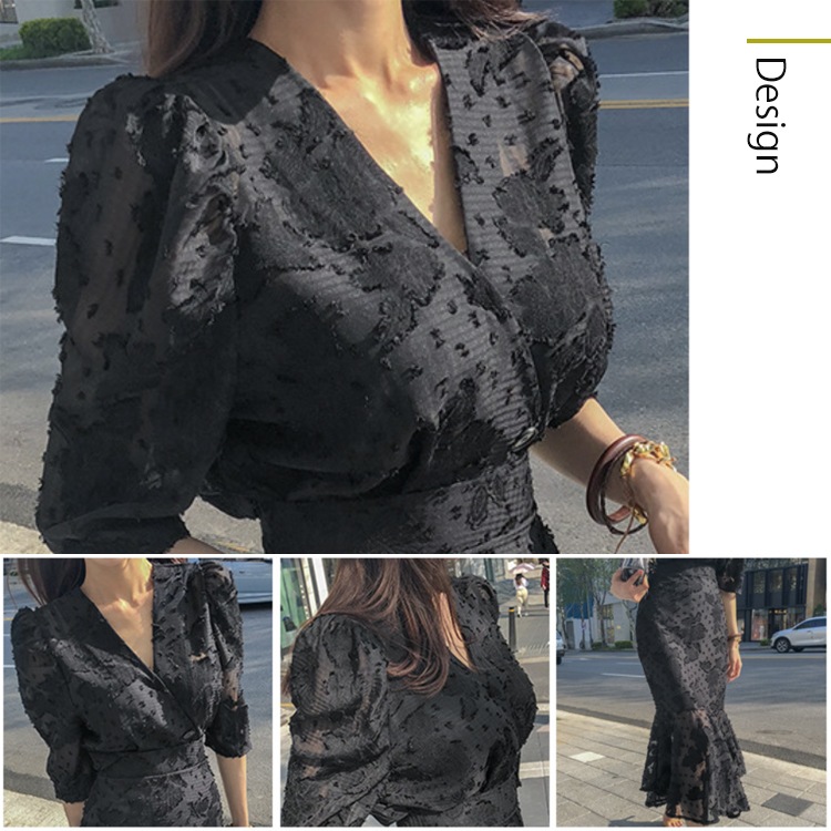 シースルーシフォン マーメイドライン ブラックワンピース