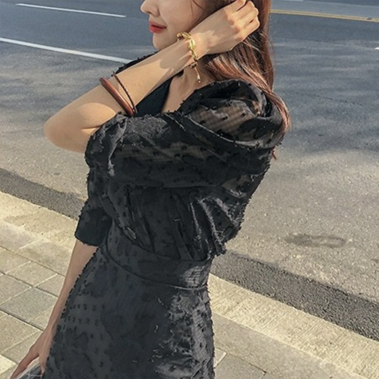 シースルーシフォン マーメイドライン ブラックワンピース