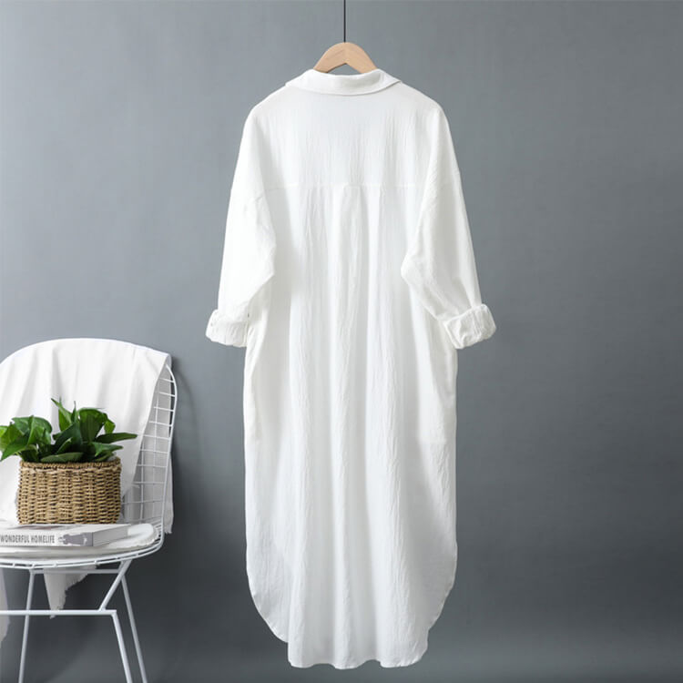 シンプル 長袖 セミロング丈 シャツワンピース