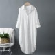 シンプル 長袖 セミロング丈 シャツワンピース