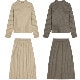 ゆったり モックネックニット ミモレ丈スカート セットアップ