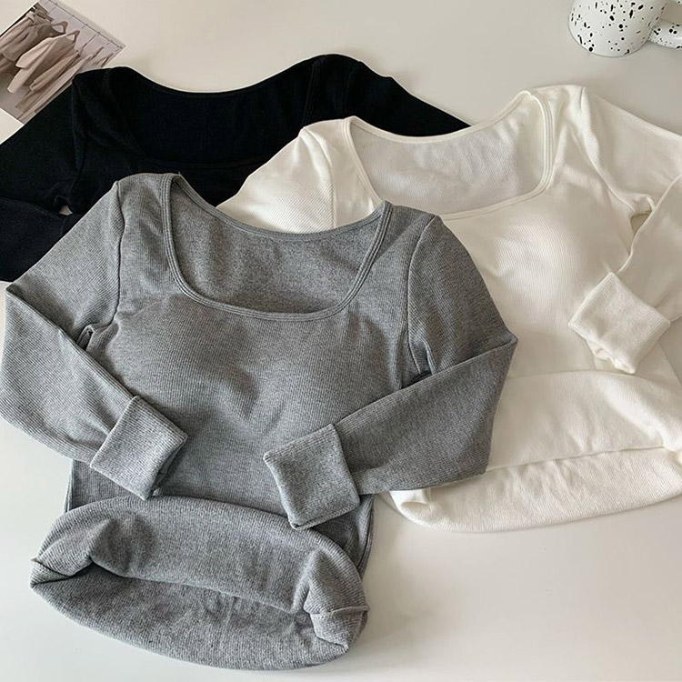 あったか裏起毛 ミカップ付き 長袖 インナー Tシャツ