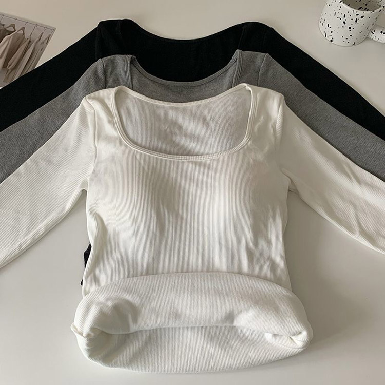 あったか裏起毛 ミカップ付き 長袖 インナー Tシャツ