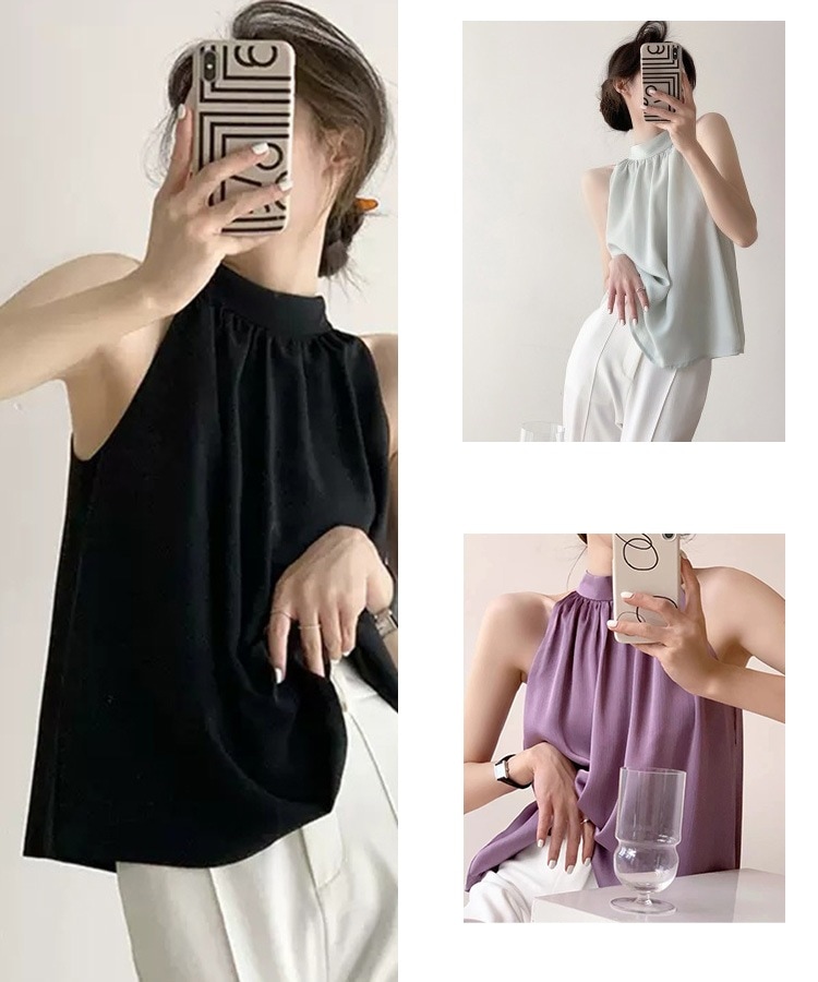 Aライン シフォン アメリカンスリーブ ブラウス