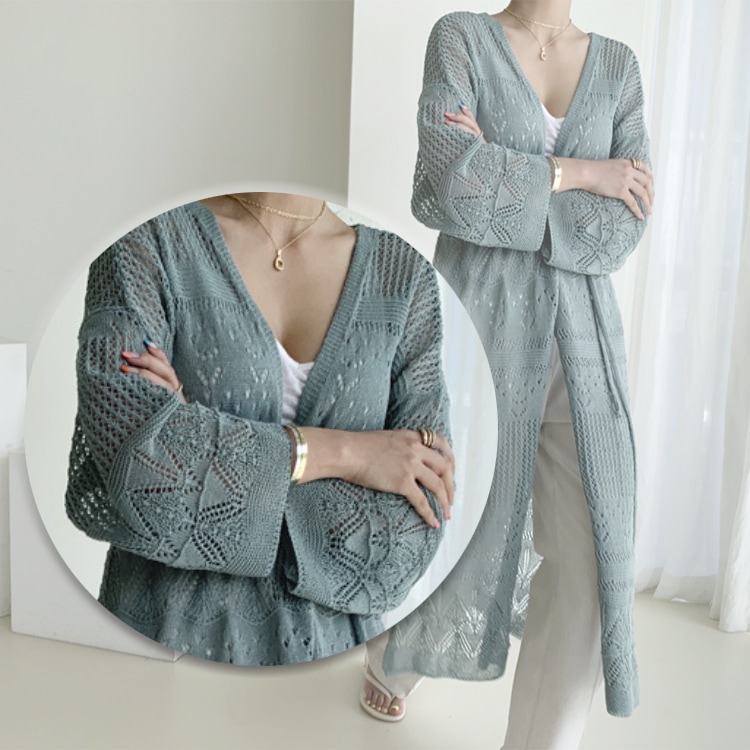 レースニット 透かし彫り クロシェカーディガン