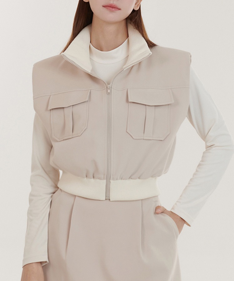 大きめポケット ジップアップ ベスト 韓国ゴルフウェア

