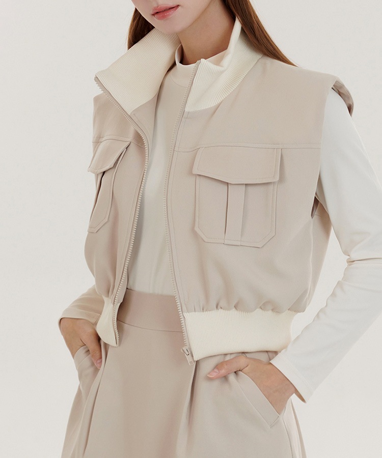 大きめポケット ジップアップ ベスト 韓国ゴルフウェア

