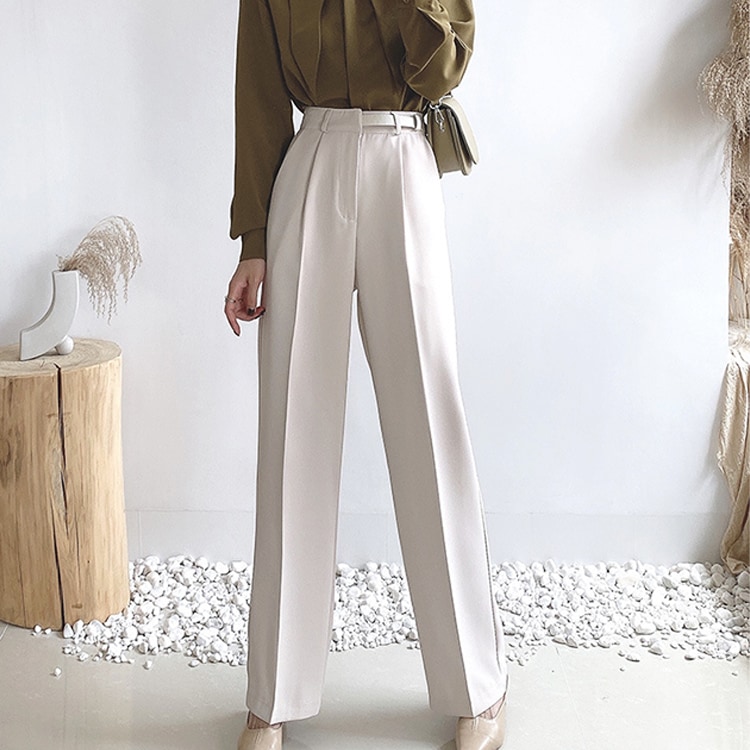 フロントタック アシンメトリーベルト スラックス