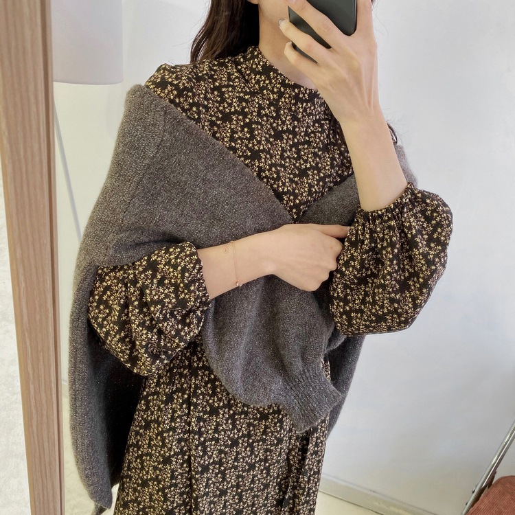 小花柄 ハイネック ロングワンピース