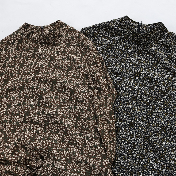 小花柄 ハイネック ロングワンピース