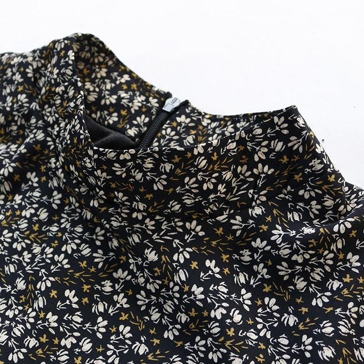 小花柄 ハイネック ロングワンピース