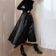 スリット入り セミロング丈 Aライン レザースカート