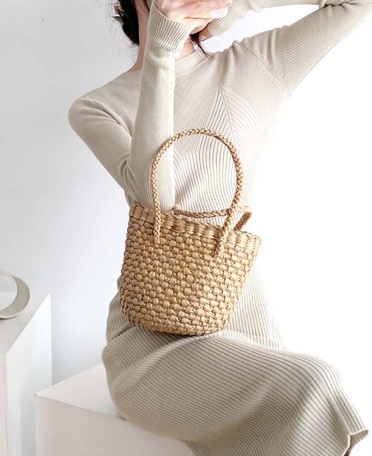 リブ編み 切り替え タイト ニットワンピース