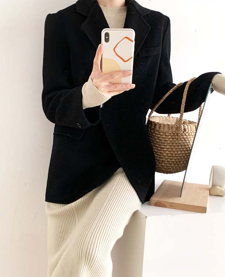 リブ編み 切り替え タイト ニットワンピース