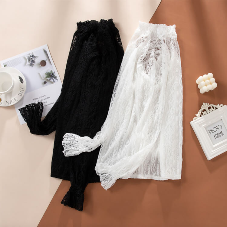 ハイネック 長袖 レース ブラウス