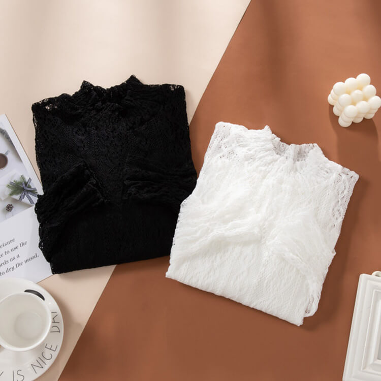 ハイネック 長袖 レース ブラウス