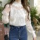 ハイネック 長袖 レース ブラウス