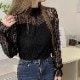 ハイネック 長袖 レース ブラウス