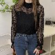 ハイネック 長袖 レース ブラウス