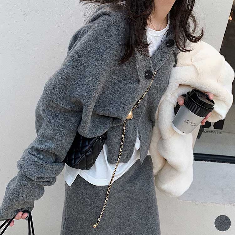 フード付きカーディガン ミモレ丈スカート ニット