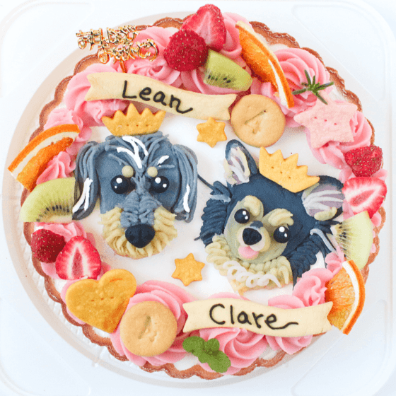 ２頭～犬用似顔絵ケーキ（タルト・18ｃｍ）★冷凍便