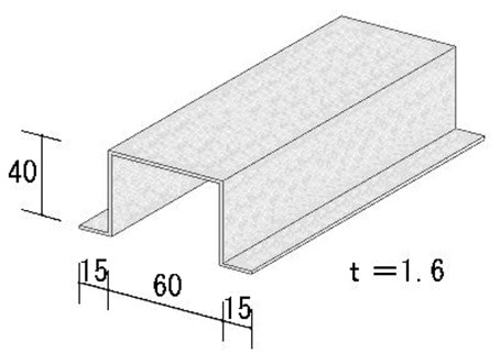 鋼製ハット 根太大引用 T40×W60×L2400mm ｜ 人工木下地材