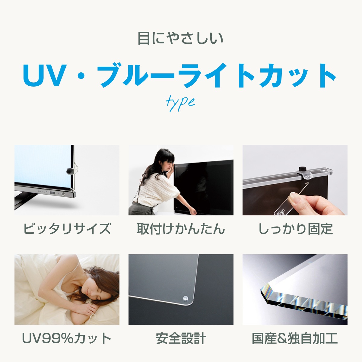 液晶テレビ保護パネル 22インチ 23インチ 22型 23型 オーダーメイド ブルーライトカット 透明度93% テレビガード テレビカバー国産