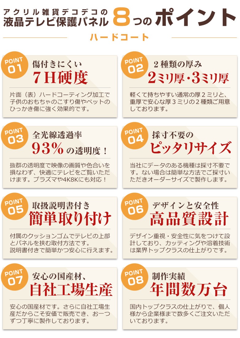 有機EL対応 液晶テレビ保護パネル 42インチ 43インチ 42型 43型 オーダーメイド ハードコート 画面 割れ テレビガード テレビカバー 赤ちゃん 子供 国産