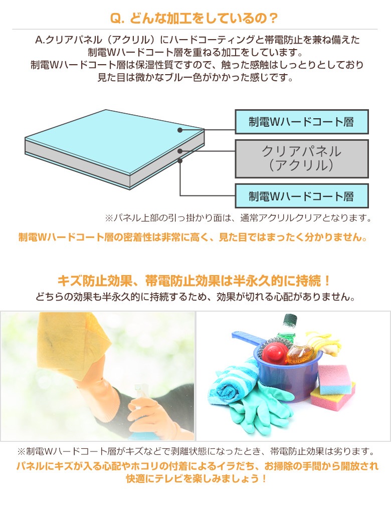 有機EL対応 液晶テレビ保護パネル 42インチ 43インチ 42型 43型 オーダーメイド 制電Wハードコート ホコリ 静電気 テレビガード テレビカバー 赤ちゃん 子供 国産