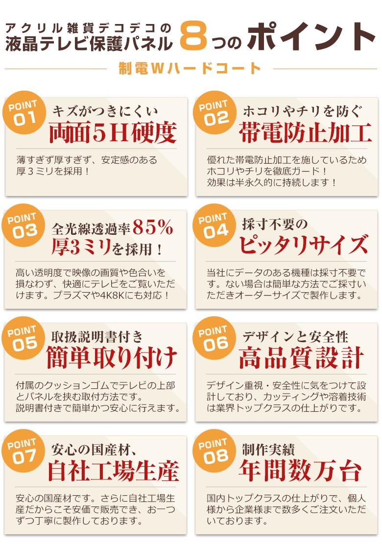 液晶テレビ保護パネル 57インチ 58インチ 57型 58型 オーダーメイド 制電Wハードコート ホコリ 静電気 テレビガード テレビカバー 赤ちゃん 子供 国産