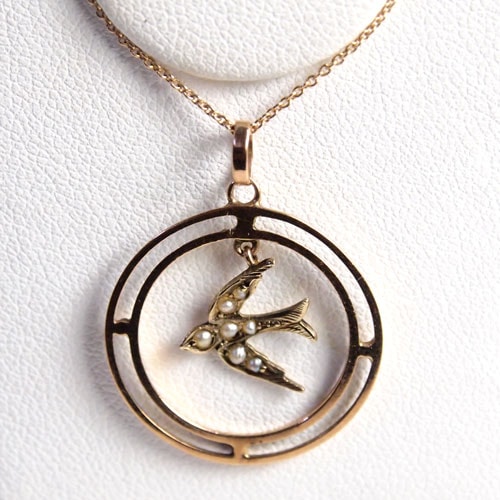 9金　シードパール　ツバメ　ペンダントトップ