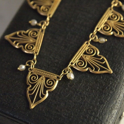 18金　フレンチ フィリグリ＆ナチュラルパール　ネックレス