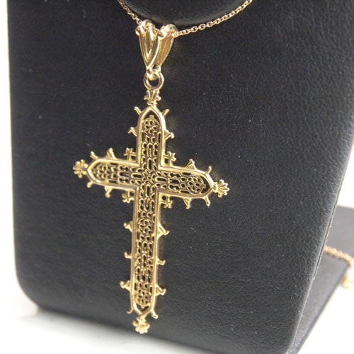 18金　フランス　フィリグリクロス　ペンダント （アンティークジュエリー）