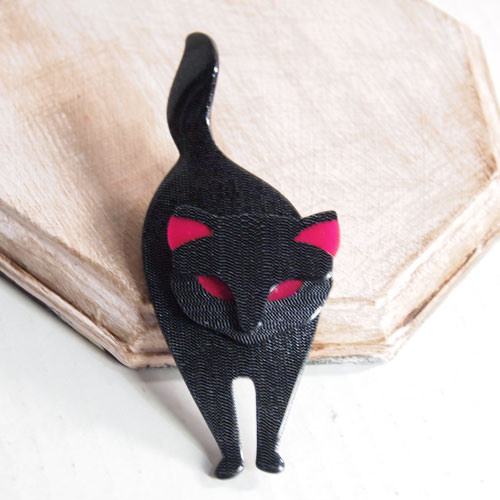 lea stein paris リアスタン　パリ スタンディングキャット（ダークグレー＆ピンク）