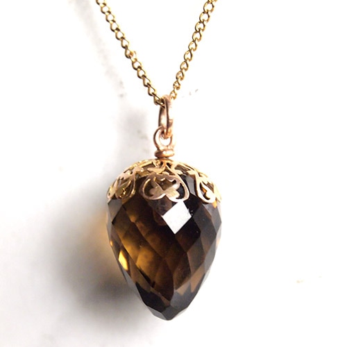 9金　スモーキークォーツ　ドングリペンダント