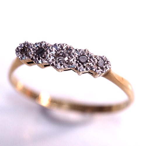 18金　プラチナ　ダイヤモンド5石スターセッティング リング