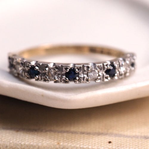 9金　ダイヤモンド＆サファイヤ　一文字リング