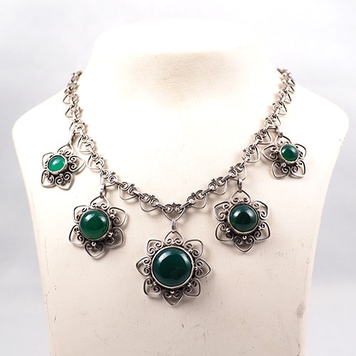 シルバー＆グリーンアゲート シルバーフィリグリ　ネックレス