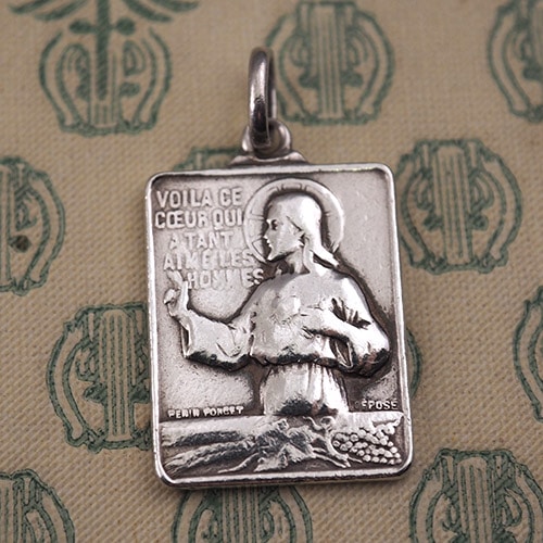 シルバー　キリスト＆マルグリットマリ　アンティーク メダイユ