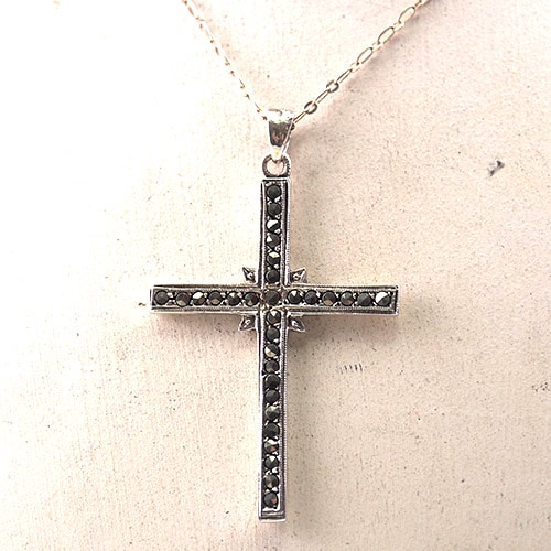 シルバー＆マーカサイト　アールデコ　クロス　ペンダント