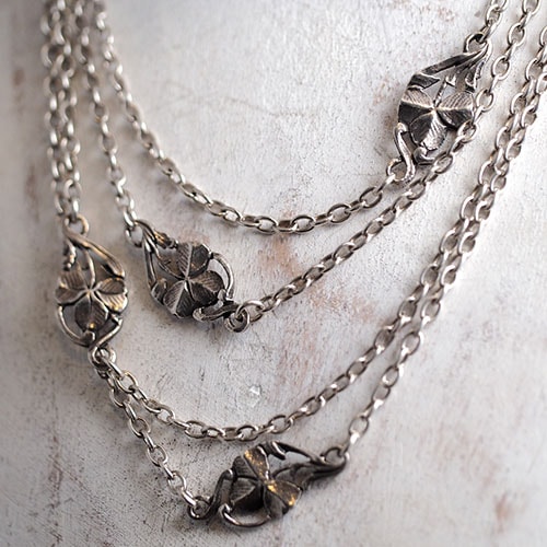 シルバー　フランス　クローバー　チェーンネックレス(150cm)