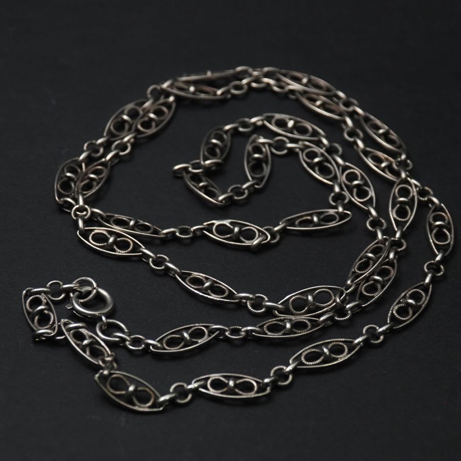 フレンチアンティーク シルバー・フィリグリー ロングチェーン 70cm（リボンデザイン