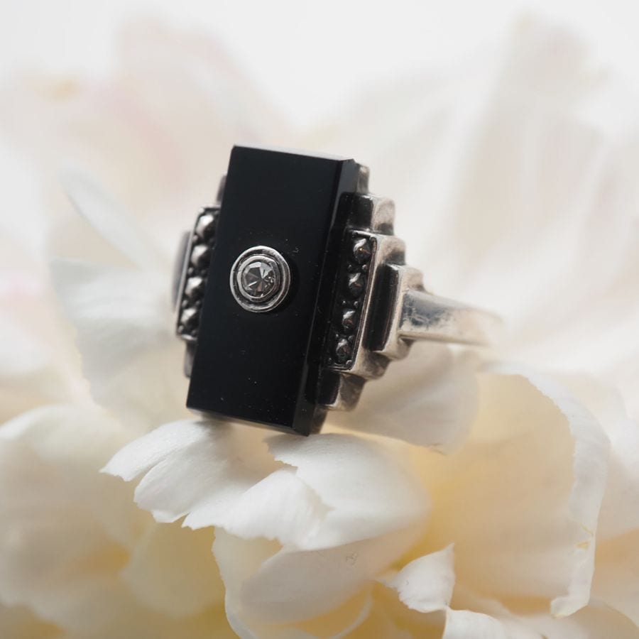 シルバー オニキス＆ダイヤモンド アールデコリング