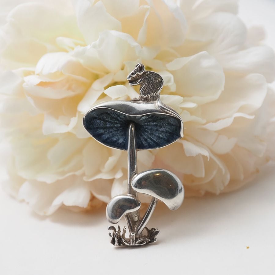 Norman Grant ノーマン・グラント シルバーエナメル「きのことネズミ」ブローチ