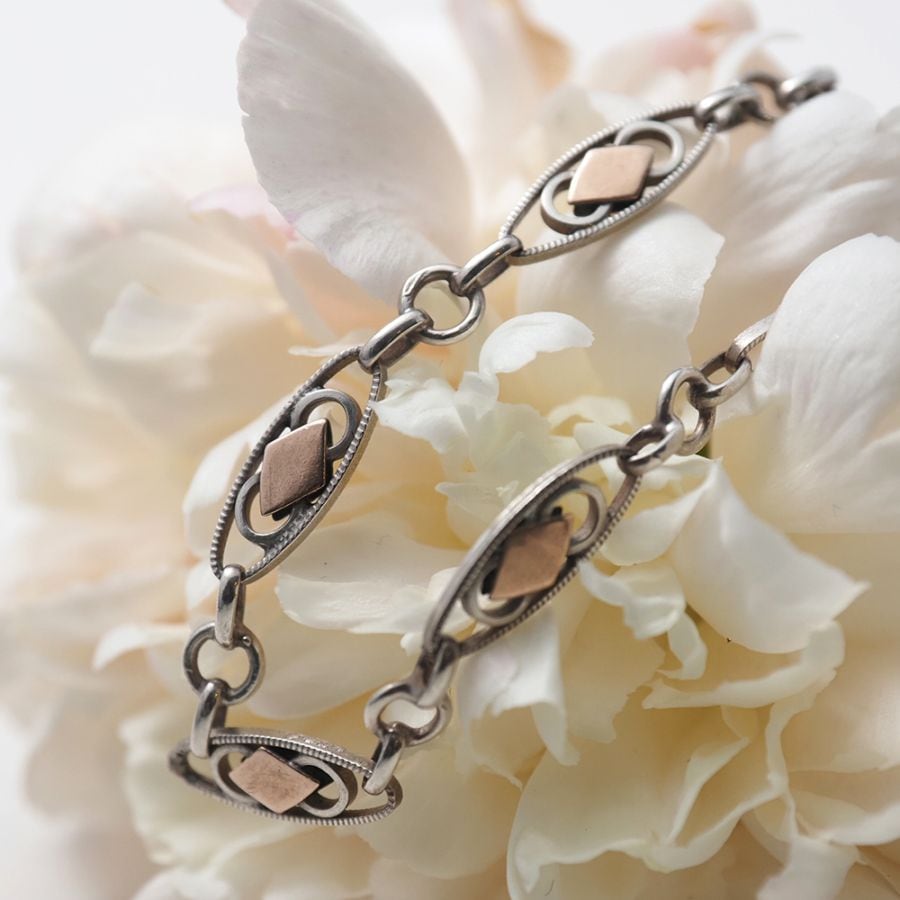 シルバー&ヴェルメイユ ダイヤデザイン　フィリグリー・ロングチェーンネックレス70cm