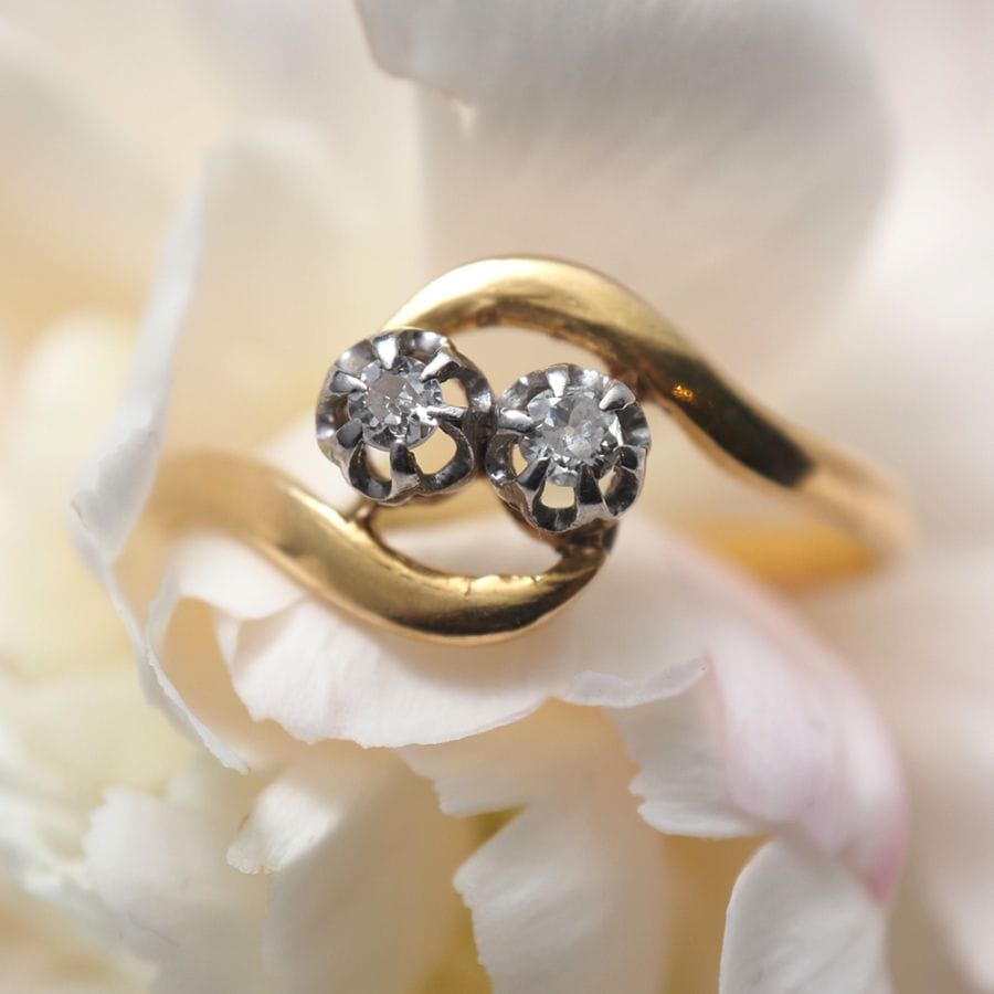 18金 天然オールドカットダイヤモンド トワ・エ・モア リング